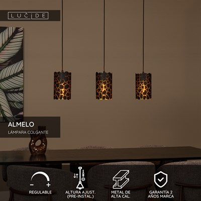 Lucide ALMELO - Lámpara colgante - 3xE27 - Negro